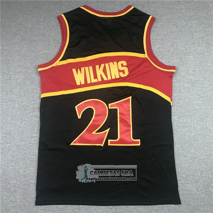 Camiseta Atlanta Hawks Dominique Wilkins NO 21 Mitchell & Ness 1986-87 Negro